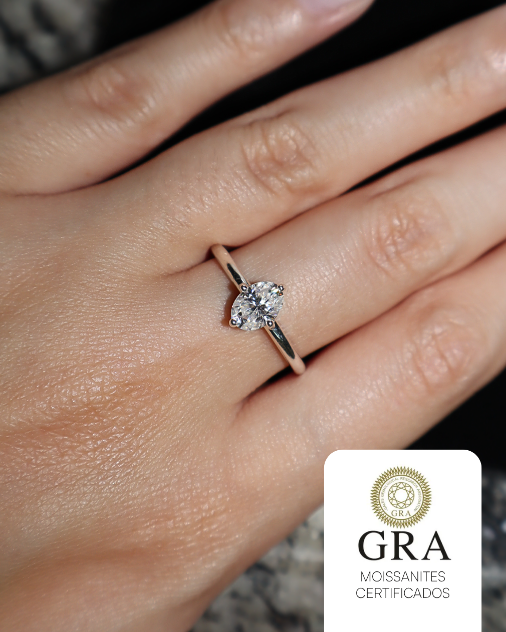 ANEL SOLITÁRIO OVAL MOISSANITE 1CT
